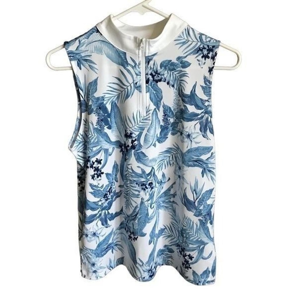 Tommy Bahama Golf Size L sleeveless blue white floral tropical upf 50